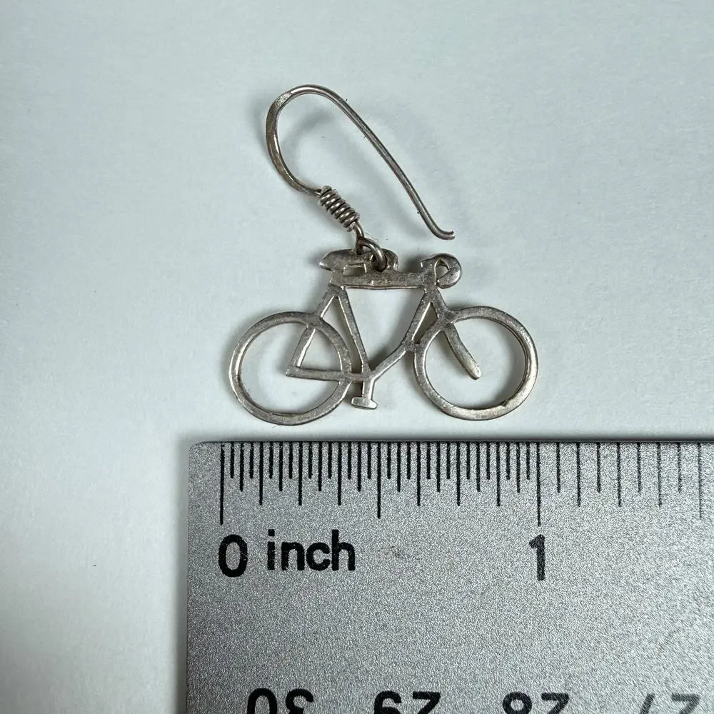 Sterling Silver 925 Bicycle Dangle Earrings 3.39g